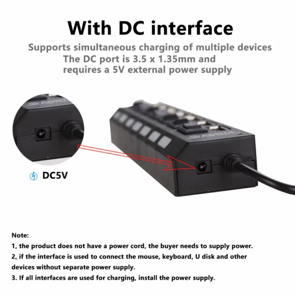 Multi Port USB Hub Splitter with Individual Switch and Powered ON OFF for Laptop PC