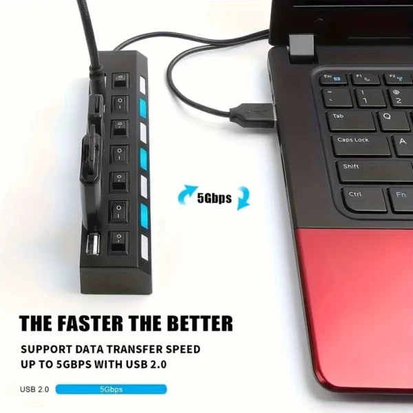 4Ports LED USB 2 0 Adapter Hub Power On Off Switch for PC Laptop Computer