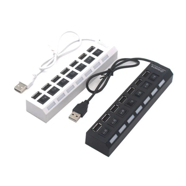 Multi Port USB Hub Splitter with Individual Switch and Powered ON OFF for Laptop PC