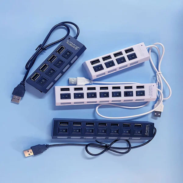Multi Port USB Hub Splitter with Individual Switch and Powered ON OFF for Laptop PC